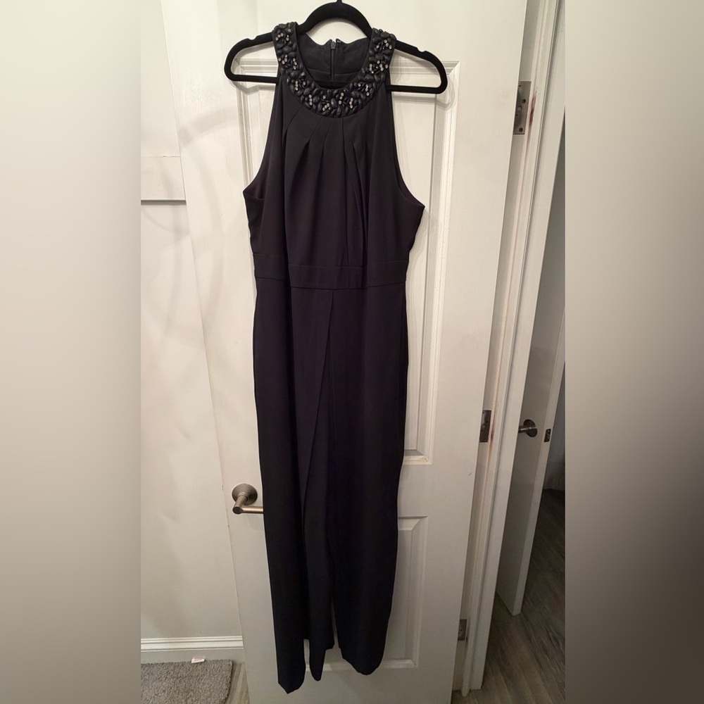 Tahari ASL Jeweled Neck Black Women's Jumpsuit - Picture 2 of 5